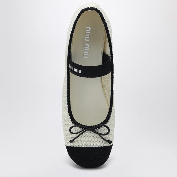 Miu Miu Crochet Knit Black White Bicolor Logo Strap Ballet Ballerina Flats 42 - Picture 13 of 16